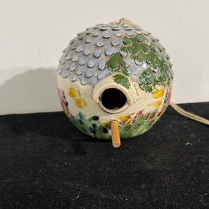 Vintage Handmade Ceramic multicolor Birdhouse: Round Shaped Pottery with Perch